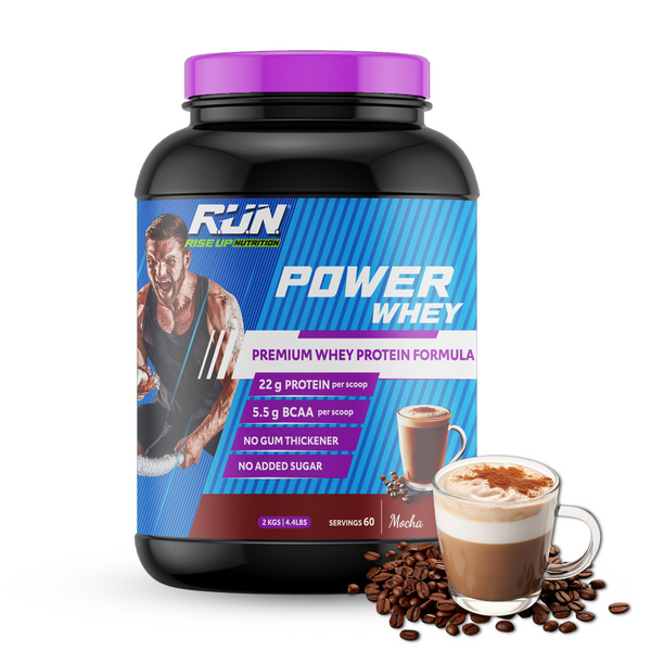 Power Whey Protein 2kg, Premium Whey Powder, 22g Protein, 5.5g BCAA, Non-GMO, Gluten free, Soy free, 4.40 Lbs - Mocha