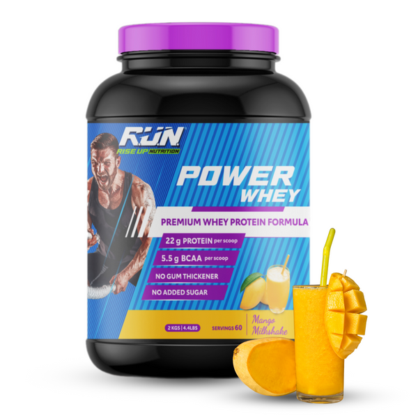 Power Whey Protein 2kg, Premium Whey Powder, 22g Protein, 5.5g BCAA, Non-GMO, Gluten free, Soy free, 4.40 Lbs - Mango