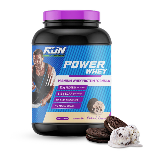 Power Whey Protein 2kg, Premium Whey Powder, 22g Protein, 5.5g BCAA, Non-GMO, Gluten free, Soy free, 4.40 Lbs - Cookie n Cream