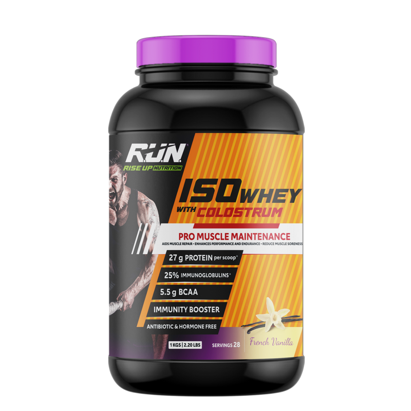 ISO WHEY With Colostrum, Lactose Free, Soy Free, Pro Muscle Maintenance, 27G Protein, 5.5G BCAA, Immunity Booster 1KG -  French Vanilla