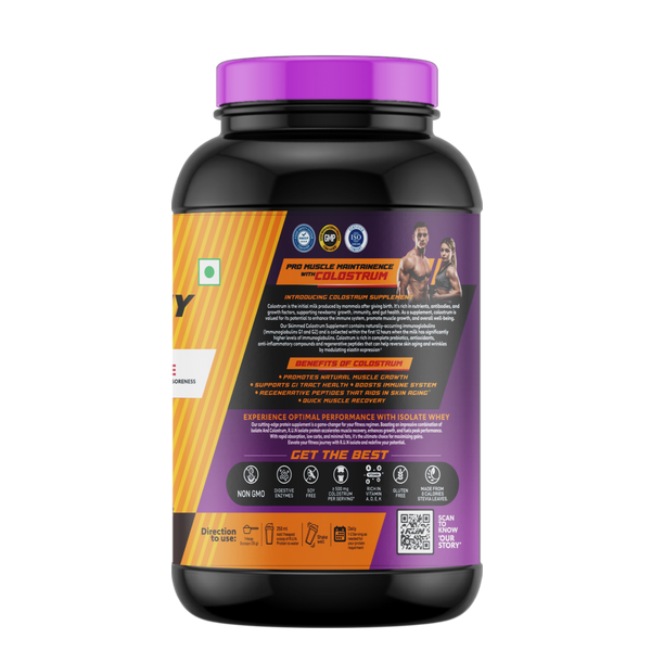 ISO WHEY With Colostrum, Lactose Free, Soy Free, Pro Muscle Maintenance, 27G Protein, 5.5G BCAA, Immunity Booster 1KG -  Choco Fudge