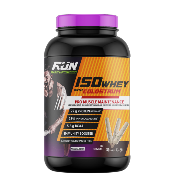 ISO WHEY With Colostrum, Lactose Free, Soy Free, Pro Muscle Maintenance, 27G Protein, 5.5G BCAA, Immunity Booster 1KG -  Mawa Kulfi