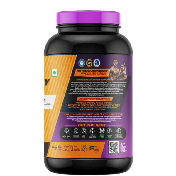 ISO WHEY With Colostrum, Lactose Free, Soy Free, Pro Muscle Maintenance, 27G Protein, 5.5G BCAA, Immunity Booster 1KG -  Mawa Kulfi