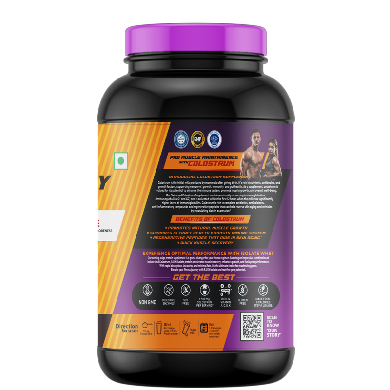 ISO WHEY With Colostrum, Lactose Free, Soy Free, Pro Muscle Maintenance, 27G Protein, 5.5G BCAA, Immunity Booster 1KG -  Mawa Kulfi