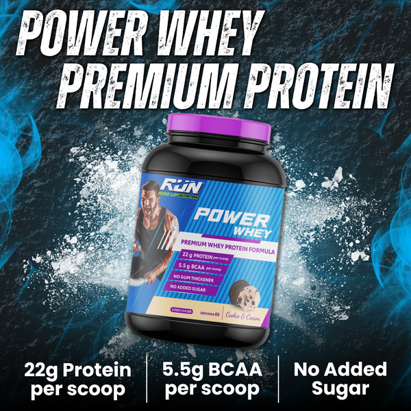 Power Whey Protein 2kg, Premium Whey Powder, 22g Protein, 5.5g BCAA, Non-GMO, Gluten free, Soy free, 4.40 Lbs - Cookie n Cream