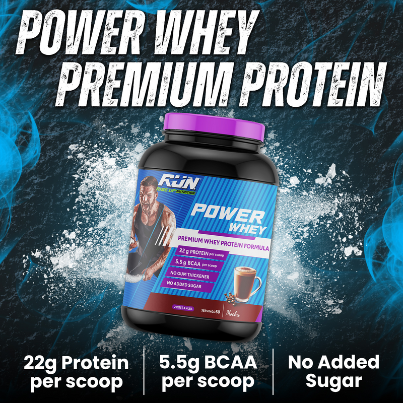 Power Whey Protein 2kg, Premium Whey Powder, 22g Protein, 5.5g BCAA, Non-GMO, Gluten free, Soy free, 4.40 Lbs - Mocha
