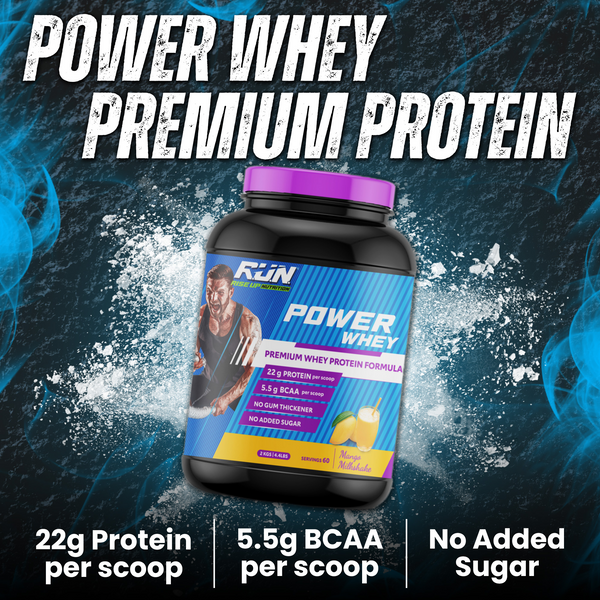 Power Whey Protein 2kg, Premium Whey Powder, 22g Protein, 5.5g BCAA, Non-GMO, Gluten free, Soy free, 4.40 Lbs - Mango