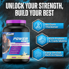 Power Whey Protein 2kg, Premium Whey Powder, 22g Protein, 5.5g BCAA, Non-GMO, Gluten free, Soy free, 4.40 Lbs - Vanilla