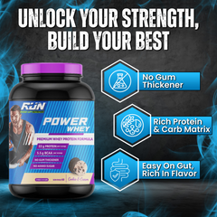 Power Whey Protein 2kg, Premium Whey Powder, 22g Protein, 5.5g BCAA, Non-GMO, Gluten free, Soy free, 4.40 Lbs - Cookie n Cream