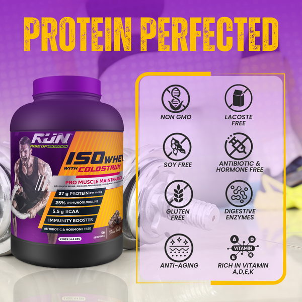 ISO WHEY With Colostrum, Lactose Free, Soy Free, Pro Muscle Maintenance, 27G Protein, 5.5G BCAA, Immunity Booster, 2KG - Choco Fudge