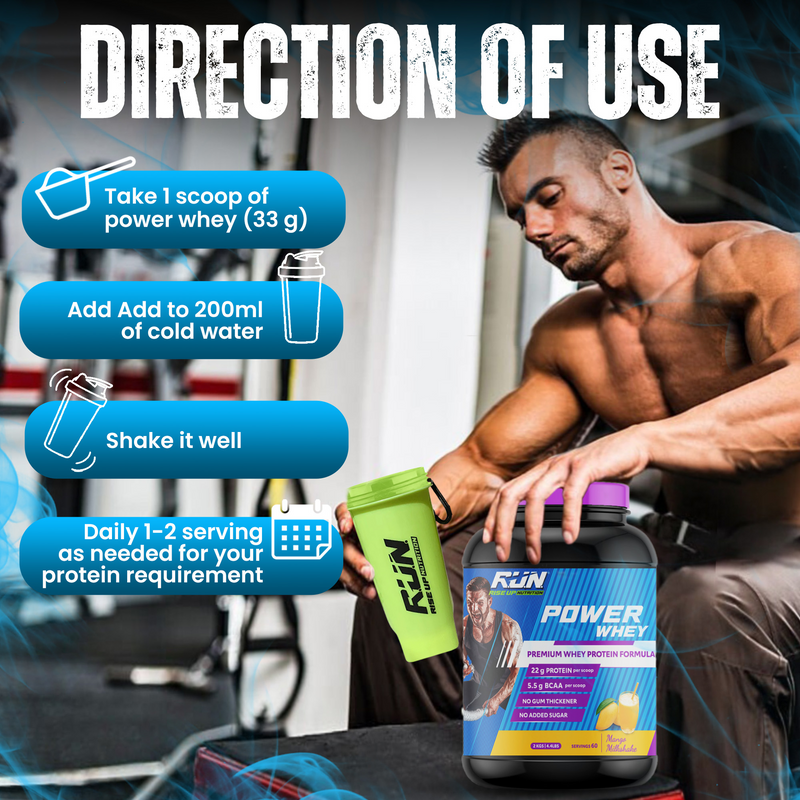 Power Whey Protein 2kg, Premium Whey Powder, 22g Protein, 5.5g BCAA, Non-GMO, Gluten free, Soy free, 4.40 Lbs - Mango
