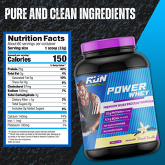 Power Whey Protein 2kg, Premium Whey Powder, 22g Protein, 5.5g BCAA, Non-GMO, Gluten free, Soy free, 4.40 Lbs - Vanilla