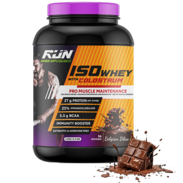 ISO WHEY With Colostrum, Lactose Free, Soy Free, Pro Muscle Maintenance, 27G Protein, 5.5G BCAA, Immunity Booster, 2KG -  Belgian Bliss
