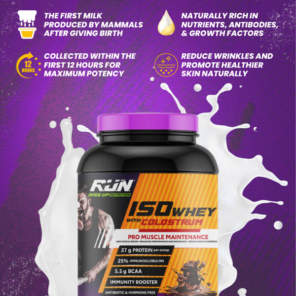 ISO WHEY With Colostrum, Lactose Free, Soy Free, Pro Muscle Maintenance, 27G Protein, 5.5G BCAA, Immunity Booster, 2KG -  Belgian Bliss