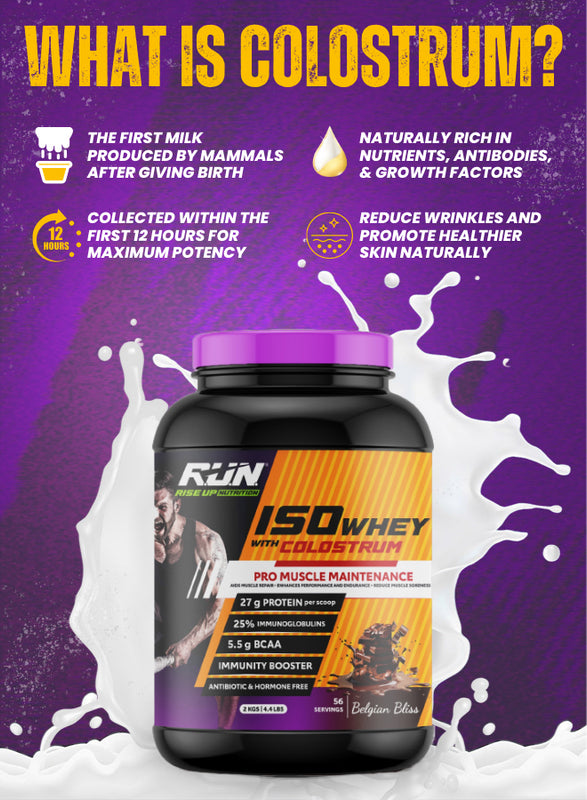 ISO WHEY With Colostrum, Lactose Free, Soy Free, Pro Muscle Maintenance, 27G Protein, 5.5G BCAA, Immunity Booster, 2KG -  Belgian Bliss