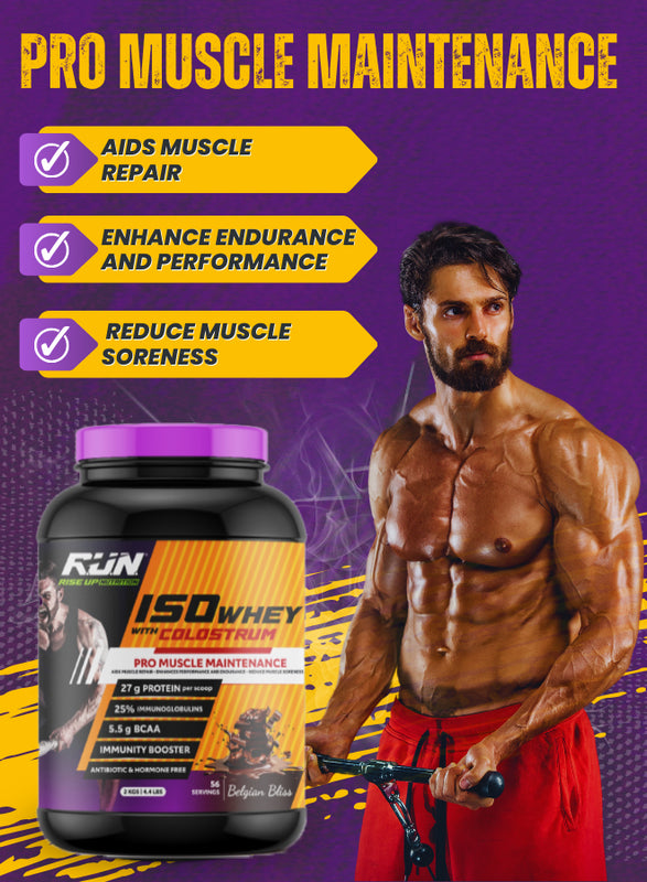 ISO WHEY With Colostrum, Lactose Free, Soy Free, Pro Muscle Maintenance, 27G Protein, 5.5G BCAA, Immunity Booster, 2KG -  Belgian Bliss