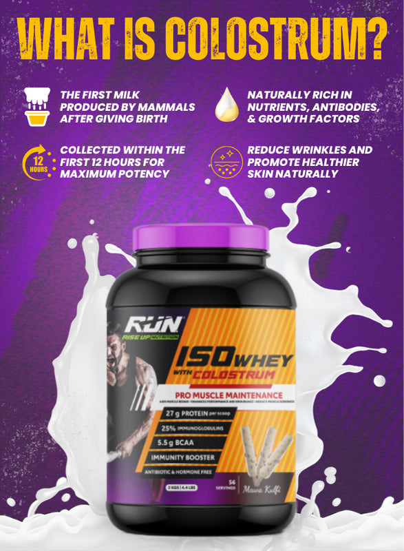 ISO WHEY With Colostrum, Lactose Free, Soy Free, Pro Muscle Maintenance, 27G Protein, 5.5G BCAA, Immunity Booster, 2KG -  Mawa Kulfi