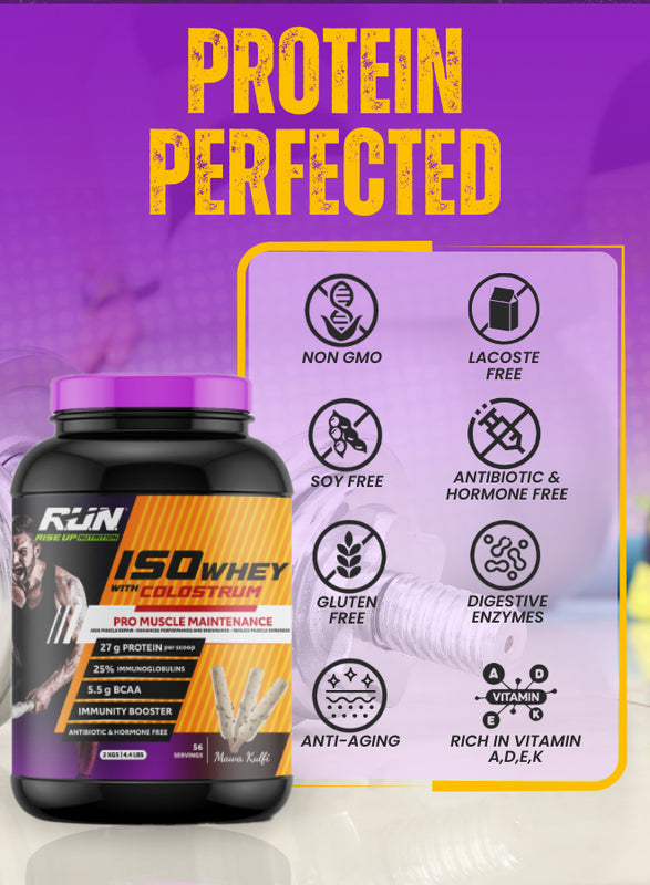 ISO WHEY With Colostrum, Lactose Free, Soy Free, Pro Muscle Maintenance, 27G Protein, 5.5G BCAA, Immunity Booster, 2KG -  Mawa Kulfi